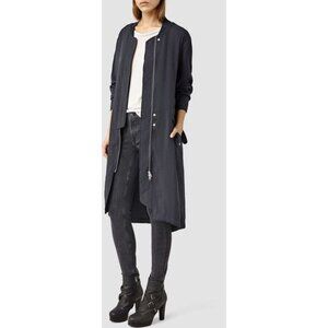 AllSaints Elio Bomber Parka, Black, Lightweight, Zipper, Buttons, US Size 2